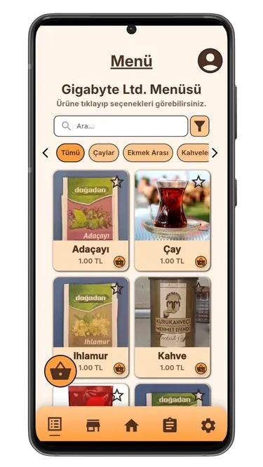 Kafelit uygulama menü ekranı